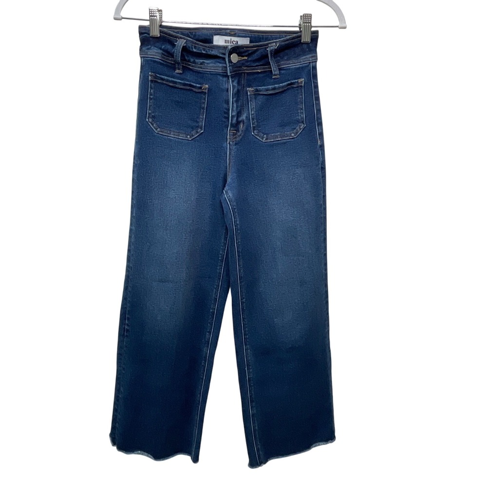 Mica Los Angeles Wide Leg‎ Crop Jeans High Waist Front Pockets Dark Wash Size 24